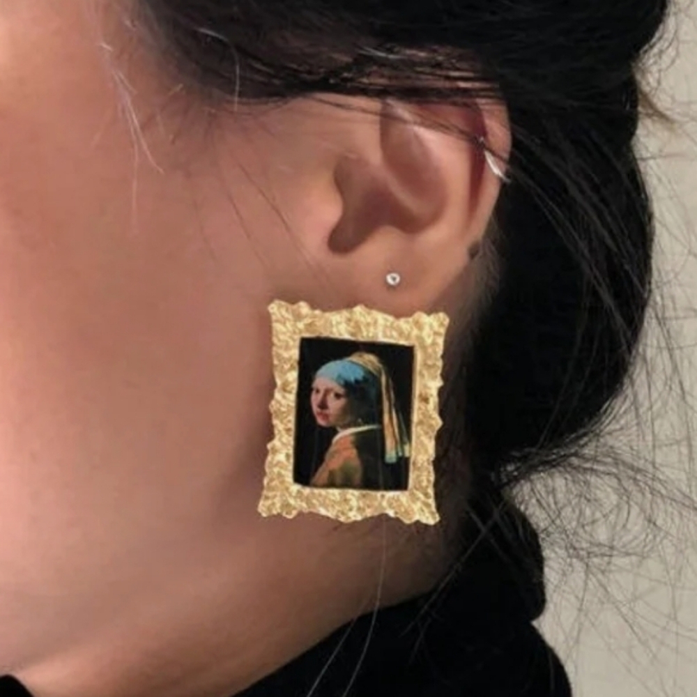 Girl With Pearl Earring Framed Oil Painting Earrings